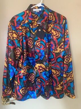 Vintage Impressions Button-Down Long Sleeve Abstract Blouse Size 16 XL USA Made